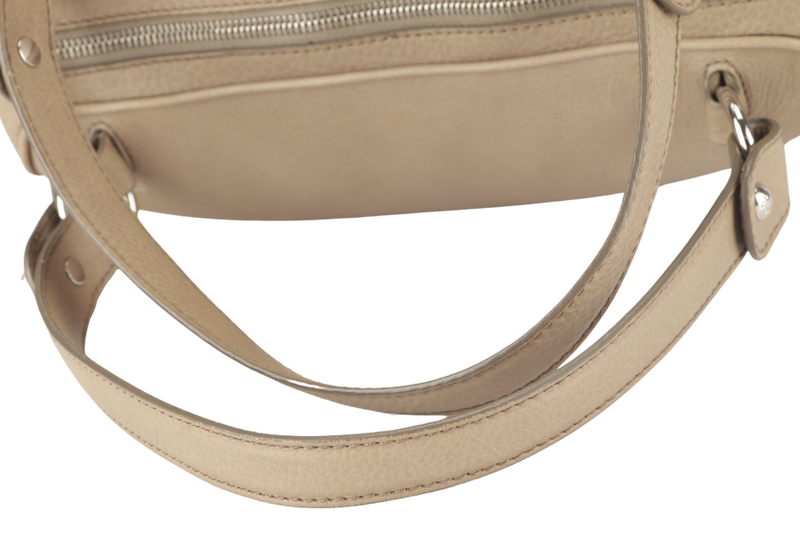 TOD'S BEIGE LEATHER MULTI POCKET SATCHEL BAG SILVER HARDWARE WITH DUST COVER