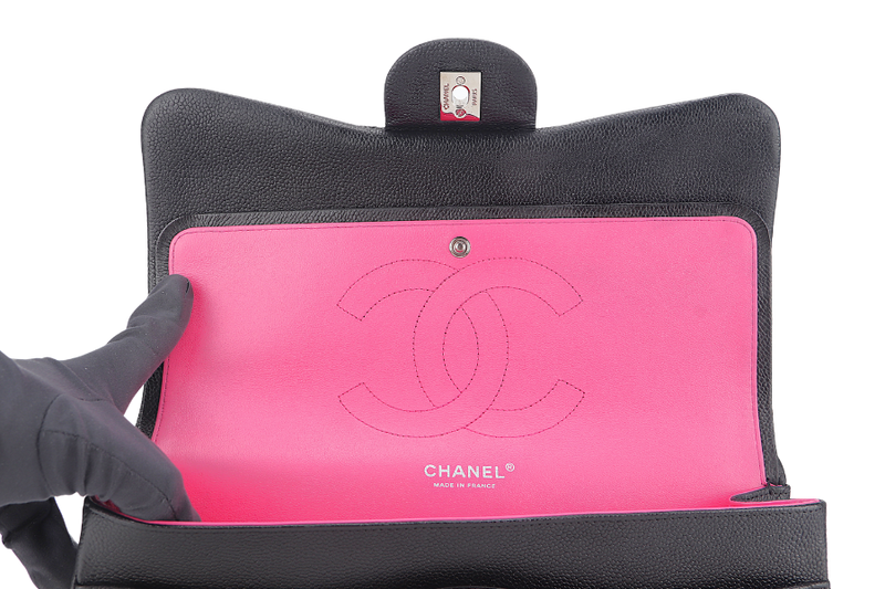 CHANEL CLASSIC DOUBLE FLAP BAG JUMBO BLACK CAVIAR SILVER HARDWARE (1803xxxx) NO DUST COVER