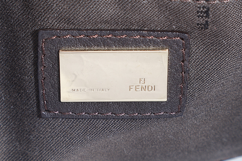 FENDI AB02827 BLUE DENIM CROSSBODY BAG BROWN DARK BROWN GOLD HARDWARE WITH STRAPS