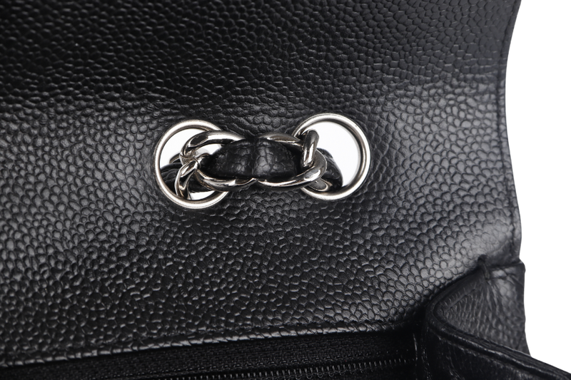 CHANEL CLASSIC FLAP JUMBO (1357xxxx) BLACK CAVIAR LEATHER SILVER HARDWARE WITH DUST COVER AND CARD