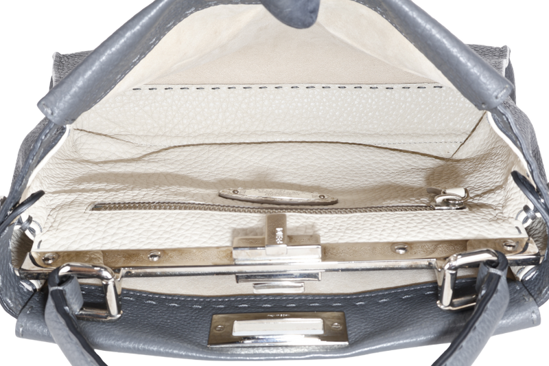FENDI PEEKABOO ISEEU MEDIUM GREY LEATHER SILVER HARDWARE WITH STRAPS, DUST COVER AND RAINCOAT
