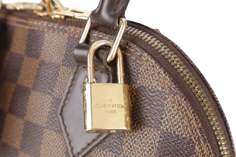 LOUIS VUITTON N40606 ALMA BB BROWN DAMIER EBENE GOLD HARDWARE WITH LONG STRAPS, PADLOCK AND KEYS