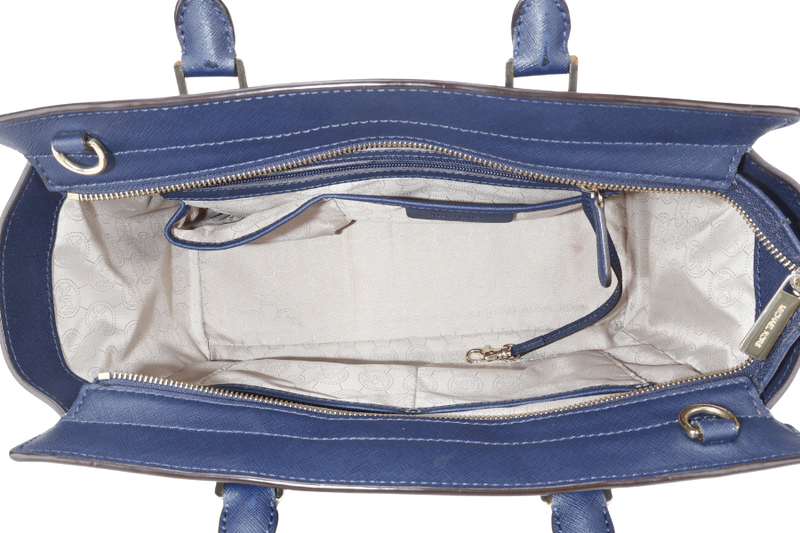 MICHAEL KORS SELMA NAVY SAFFIANO LEATHER SATCHEL BAG GOLD HARDWARE WITH STRAPS AND DUST COVER