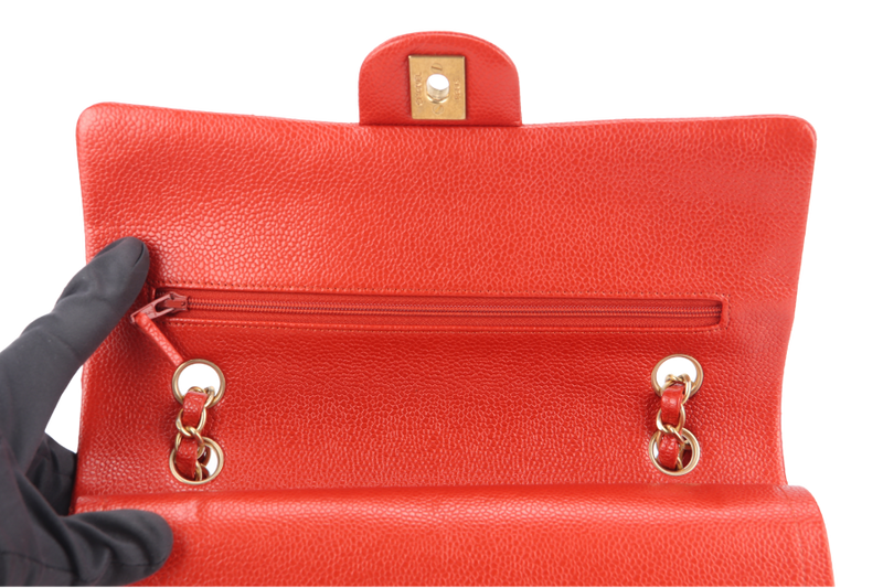 CHANEL CLASSIC FLAP MEDIUM ORANGE RED CAVIAR GOLD HARDWARE (2051xxxx) WITH CARD