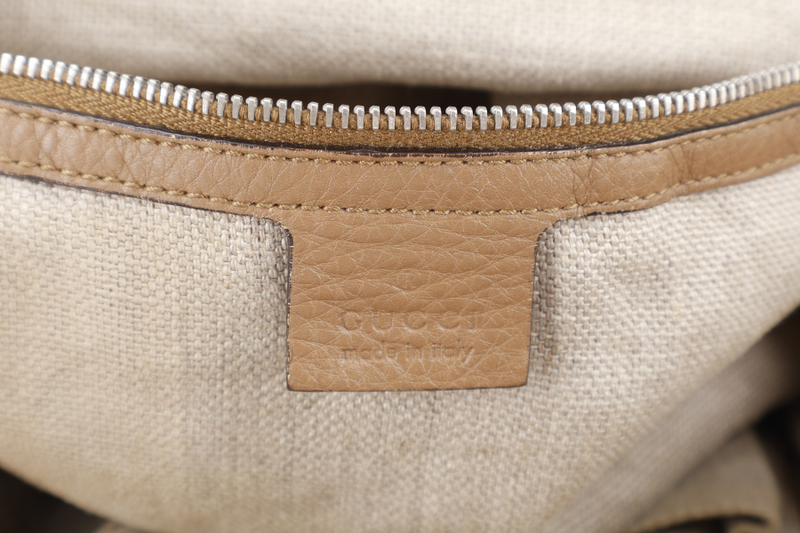 GUCCI SHOULDER BAG BEIGE CANVAS WITH SILVER HARDWARE AND DUST COVER