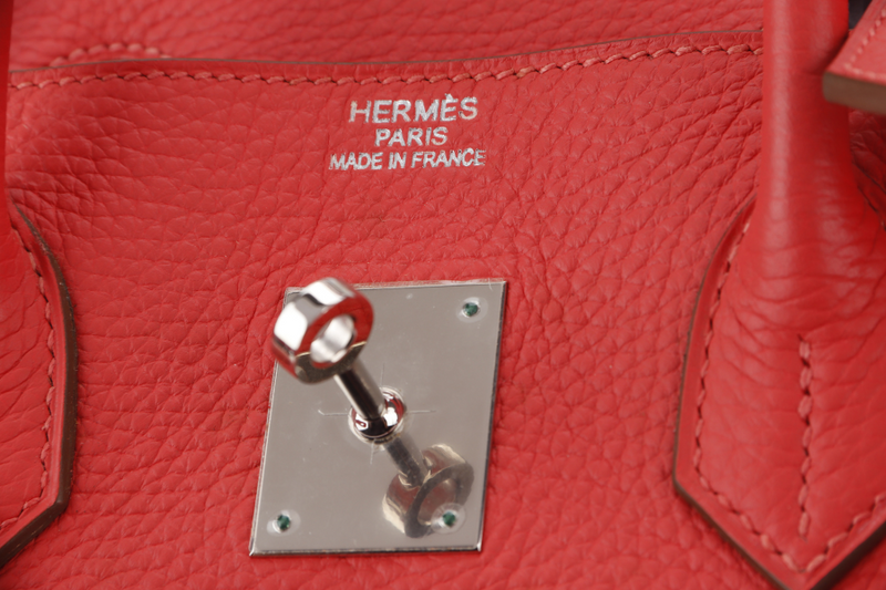 HERMES BIRKIN 35 (STAMP P) ROSE JAIPUR CLEMENCE LEATHER SILVER HARDWARE WITH KEYS LOCK , DUST COVER AND RAIN COAT