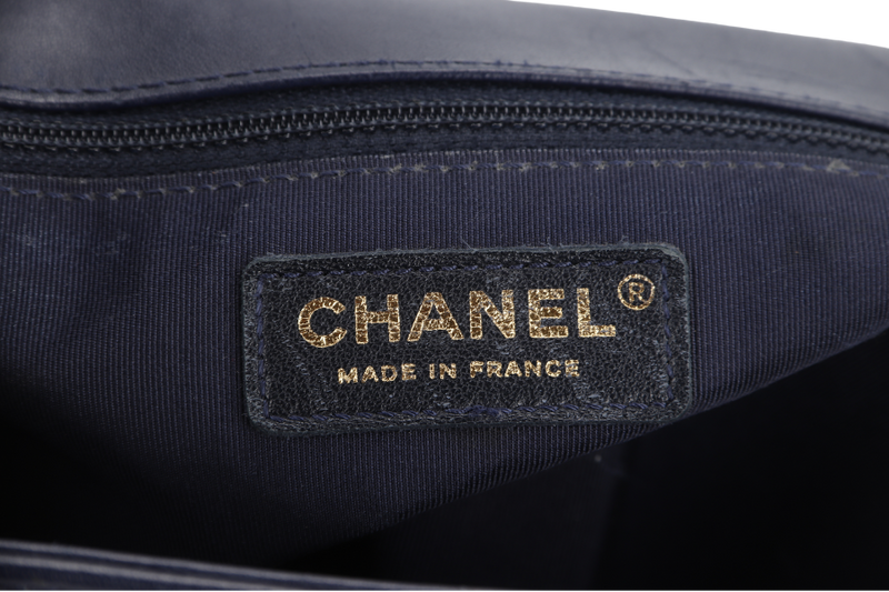 CHANEL LEBOY LARGE (2226xxxx) NAVY BLUE LAMBSKIN GOLD HARDWARE WITH DUST COVER AND BOX