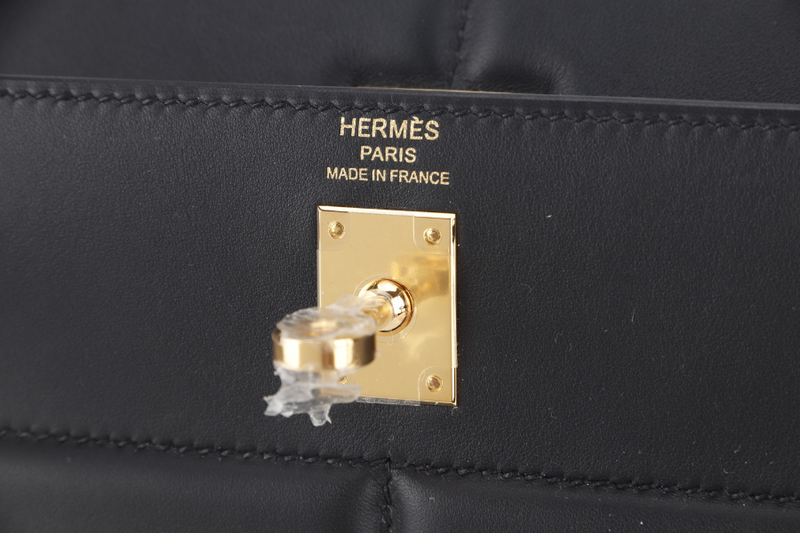 HERMES KELLY PADDED 25 STAMP Z (YEAR 2021) BLACK SWIFT LEATHER GOLD HARDWARE WITH LOCK&KEYS, RAINCOAT AND DUST COVER