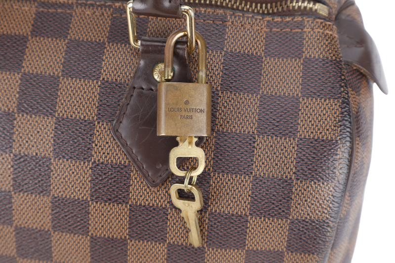 LOUIS VUITTON SPEEDY 25 DAMIER EBENE GOLD HARDWARE WITH KEYS&LOCK AND DUST COVER