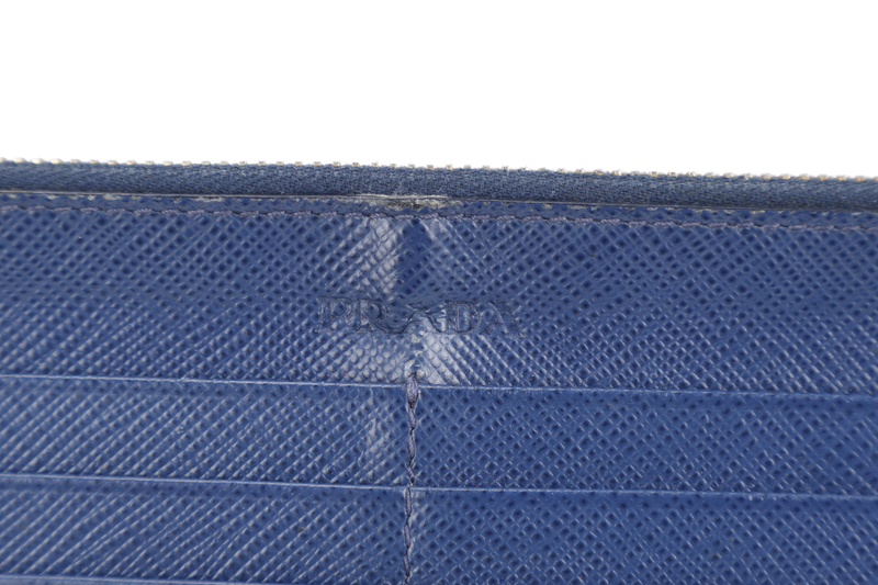PRADA 1MF006 SAFFIANO LEATHER ENVELOPE CLUTCH BLACK & BLUE WITH CARD AND BOX
