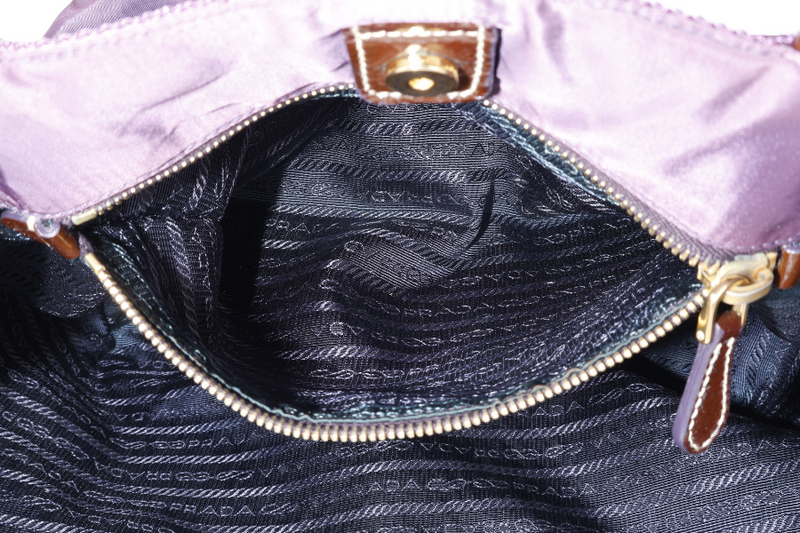 PRADA TESSUTO LOGO TOTE (BS6400) PURPLE NYLON JACQUARD GOLD HARDWARE NO DUST COVER