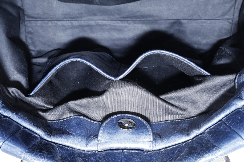 MIU MIU VITELLO SHINE SATCHEL DARK BLUE LEATHER SILVER HARDWARE WITH STRAPS AND NO DUST COVER