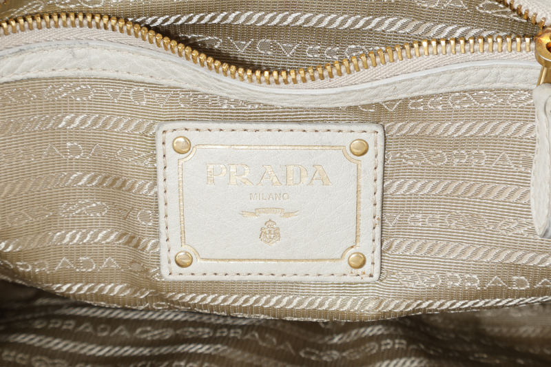 PRADA BLUE DENIM TOTE BAG WHITE LEATHER GOLD HARDWARE NO DUST COVER