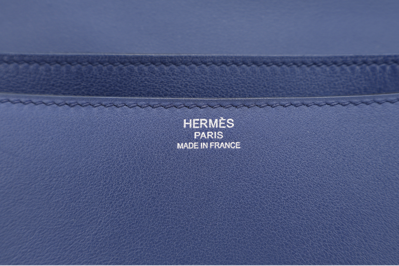 HERMES CONSTANCE ELAN STAMP T (YEAR 2015) BLUE SAPPHIRE SWIFT LEATHER SILVER HARDWARE WITH DUST COVER