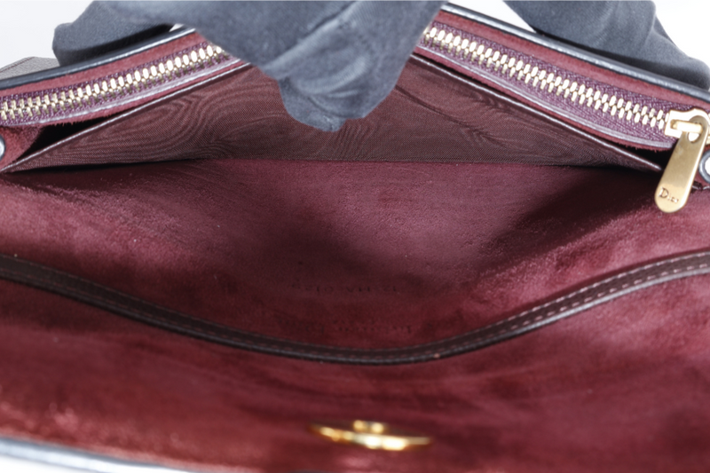 CHRISTIAN DIOR SADDLE WOC LARGE BURGUNDY GRAINED LEATHER NO DUST COVER