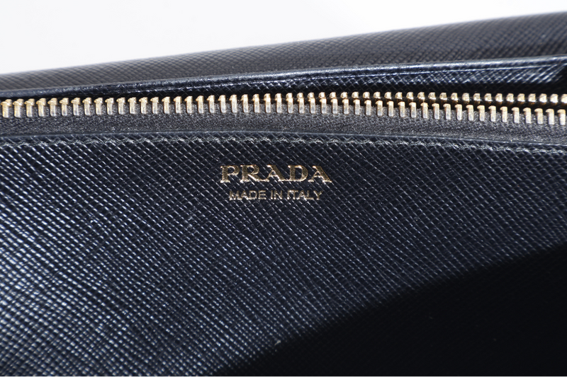 PRADA 1MH132 NERO SAFFIANO LEATHER WALLET GOLD HARDWARE WITH CARD NO DUST COVER