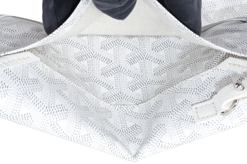 GOYARD SAINT LOUIS PM WHITE GOYARDINE SILVER & GREY LINES WITH POUCH WITH DUST COVER
