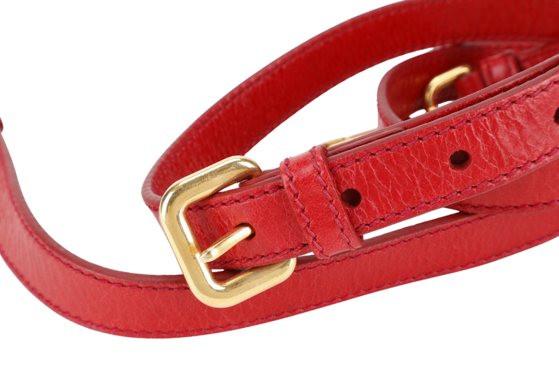 PRADA BR2324 VITELLO SHINE RED MEDIUM SATCHEL LEATHER 2WAYS BAG GOLD HARDWARE WITH CARD AND STRAPS