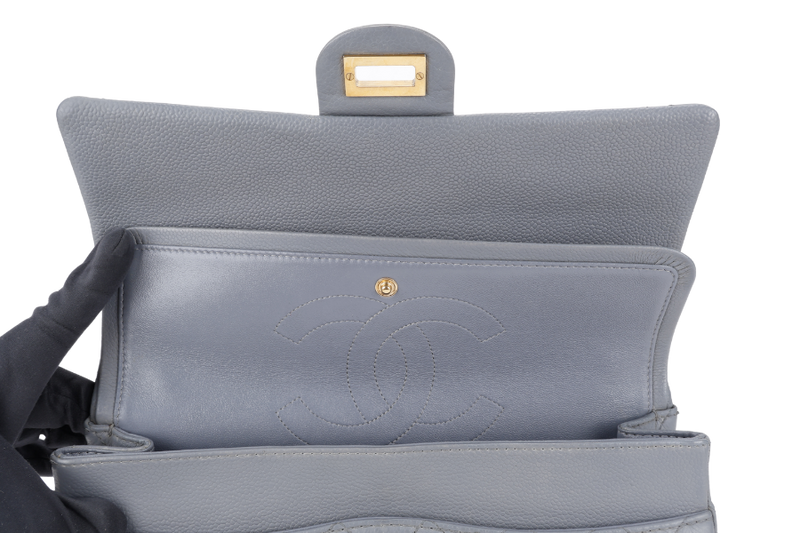 CHANEL REISSUE 2.55 (1893xxxx) MEDIUM DOUBLE FLAP DARK GREY CAVIAR LEATHER GOLD HARDWARE WITH DUST COVER