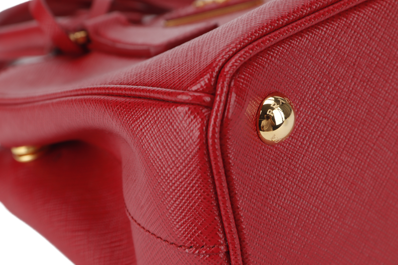 PRADA GALLERIA MINI TOTE (1BA906) RED SAFFIANO LEATHER GOLD HARDWARE WITH STRAP AND DUST COVER