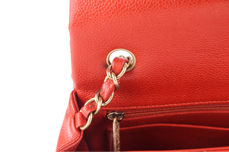 CHANEL CLASSIC FLAP MINI RECTANGULAR (2062xxxx) RED CAVIAR GOLD HARDWARE WITH DUST COVER
