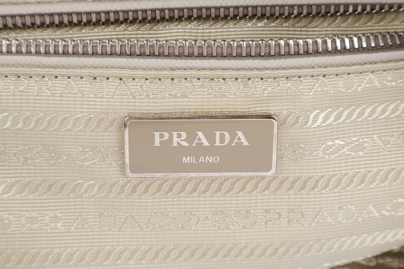 PRADA BR4965 TESSUTO IMPUNTU CHAIN BAG BEIGE NYLON SILVER HARDWARE WITH CARD AND DUST COVER