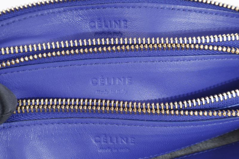 CELINE TRIO MESSENGER BAG BLUE CALF LEATHER GOLD HARDWARE WITH DUST COVER
