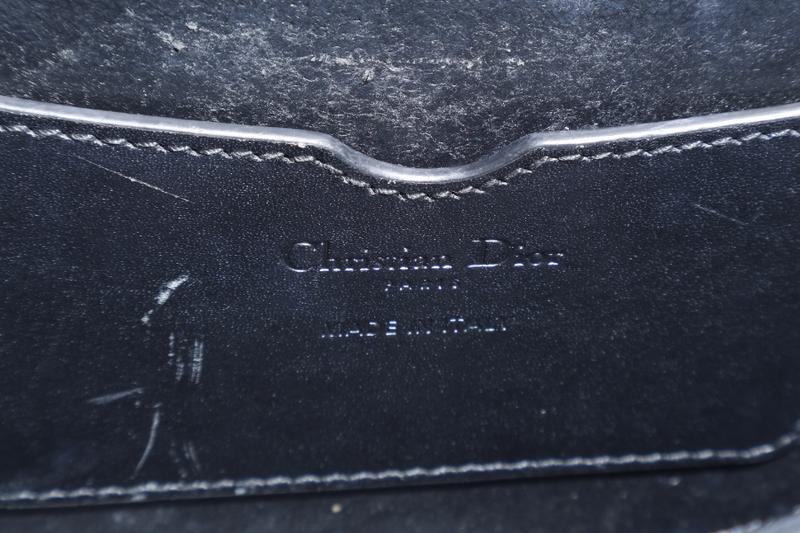 CHRISTIAN DIOR BOBBY FLORAL MOTIF (05-RU-0211) MEDIUM BLACK LEATHER GOLD HARDWARE WITH STRAPS, CARD AND BOX