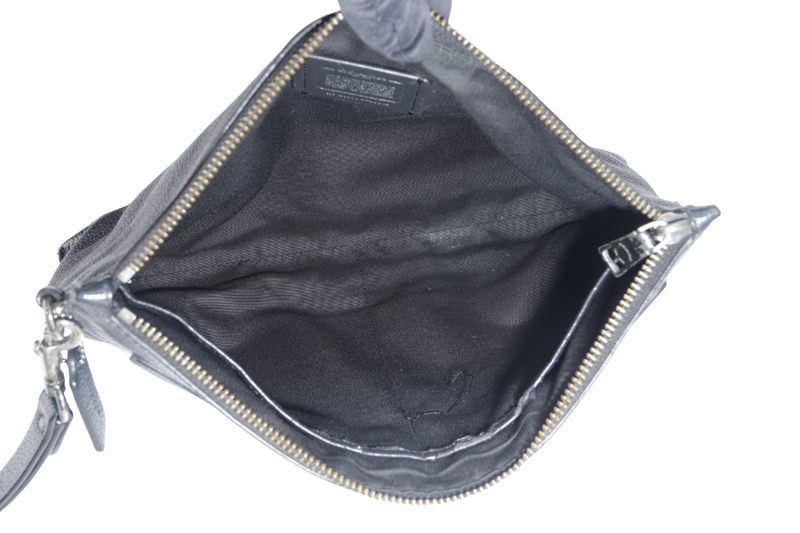 COACH CARYALL POUCH (A1880-F28614) BLACK POLISHED PEBBLE LEATHER SILVER HARDWARE WITH DUST COVER