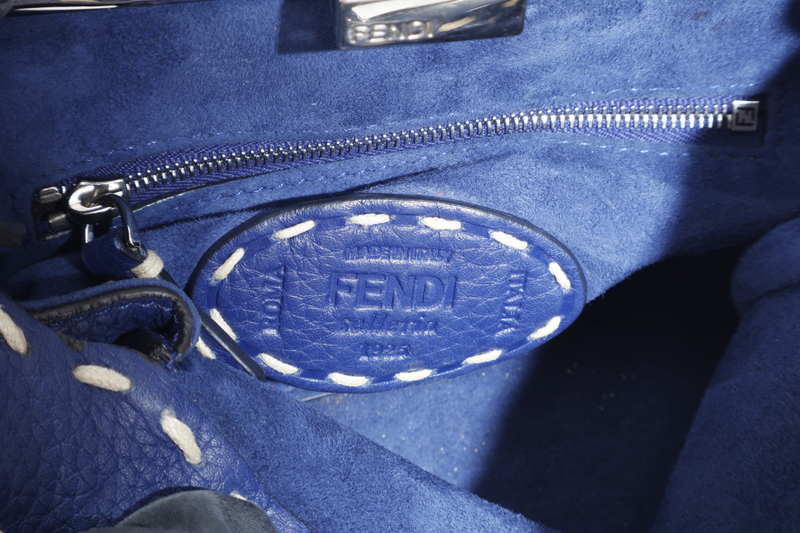 FENDI PEEKABOO CAPSULE MEDIUM CYAN BLUE LEATHER 2WAY BAG SILVER HARDWARE 8BN244-AFQ8-P-0189, WITH DUST COVER AND TWO STRAPS