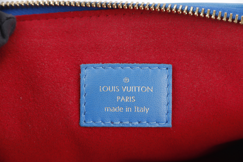 LOUIS VUITTON COUSSIN CROSSBODY BAG PM BLUE & RED EMBOSSED LAMBSKIN GOLD HARDWARE MICROCHIP WITH DUST COVER AND BOX