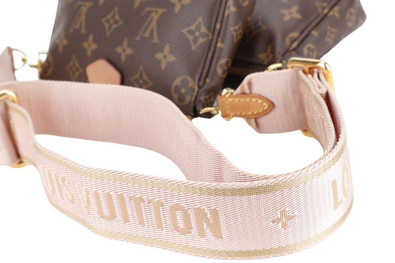LOUIS VUITTON MULTI POCHETTE ACCESSORIES MONOGRAM CANVAS GOLD HARDWARE WITH PINK STRAPS AND DUST COVER