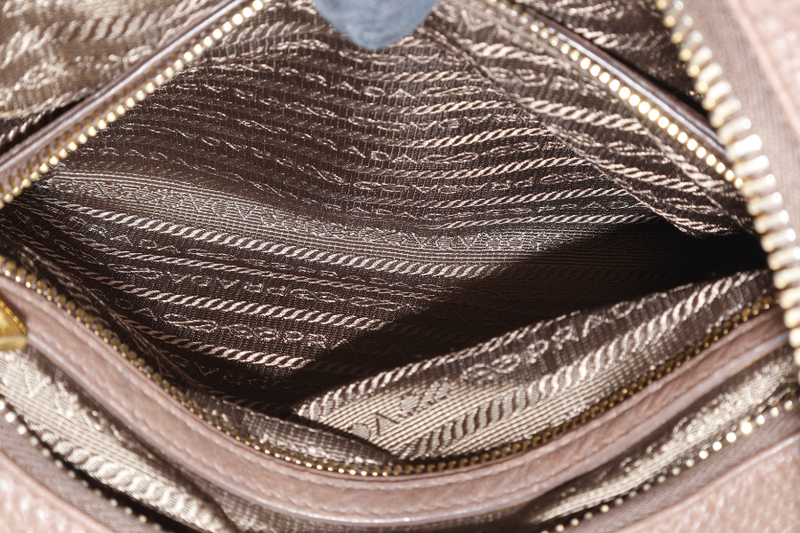 PRADA ZIP TOP HOBO VITELLO DAINO BAG LARGE BROWN LEATHER GOLD HARDWARE NO DUST COVER