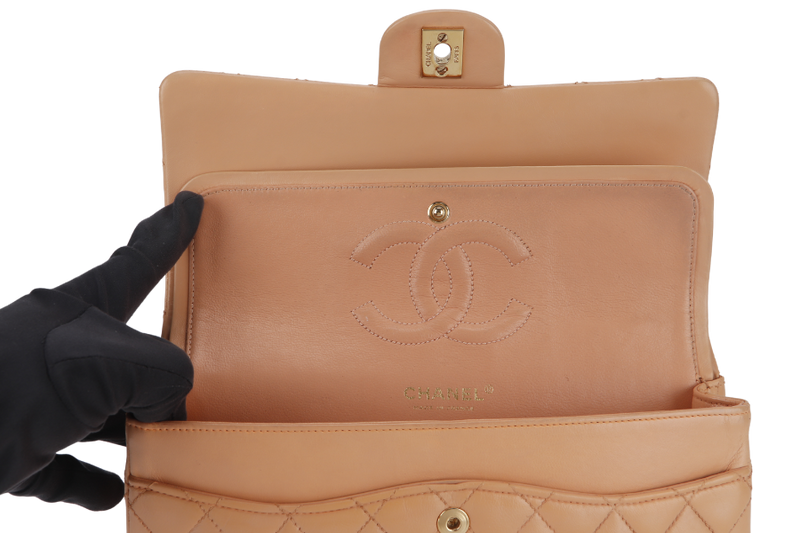 CHANEL CLASSIC FLAP SMALL (9589xxxx) PEACH COLOR LAMBSKIN GOLD HARDWARE