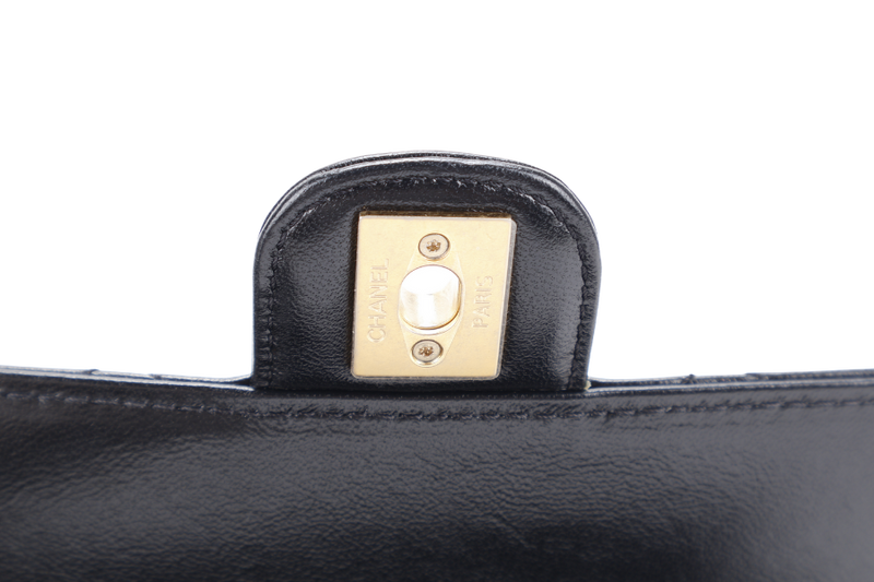 CHANEL QUILTED FLAP CLUTCH BAG SHINY BLACK LAMBSKIN GOLD HARDWARE (E210xxxx) WITH DUST COVER, BOX AND PAPER BAG