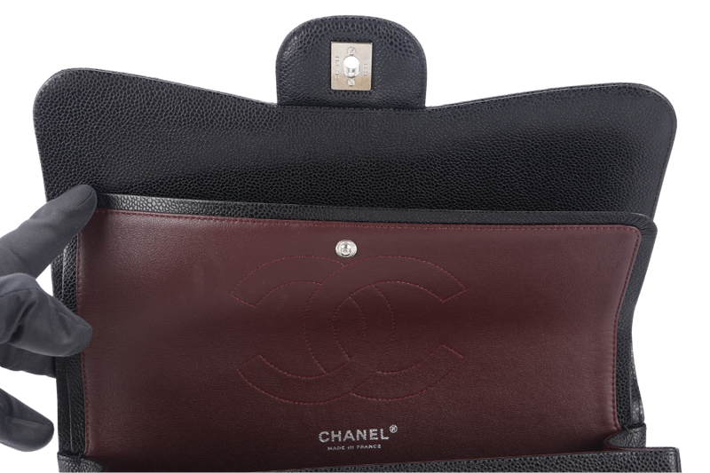 CHANEL CLASSIC FLAP JUMBO (1524xxxx) BLACK CAVIAR SILVER HARDWARE WITH CARD AND DUST COVER