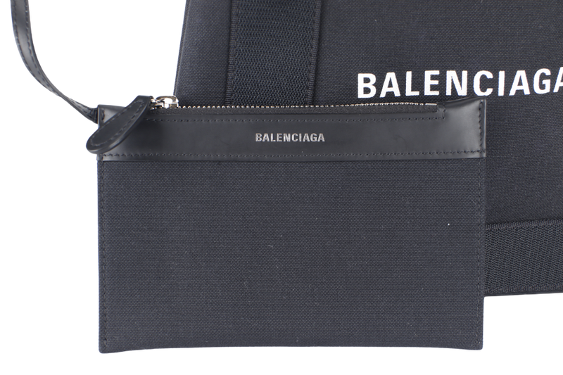 BALENCIAGA CABAS (390346) TWO WAY BAG xs BLACK CANVAS SILVER HARDWARE 1000.T.523147 WITH DUST COVER AND BOX