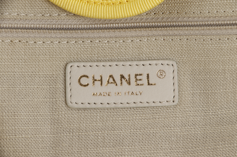 CHANEL DEAUVILLE TOTE BAG MICROCHIP (AJPXxxxx) LARGE YELLOW CANVAS GOLD HARDWARE WITH POUCH NO DUST COVER