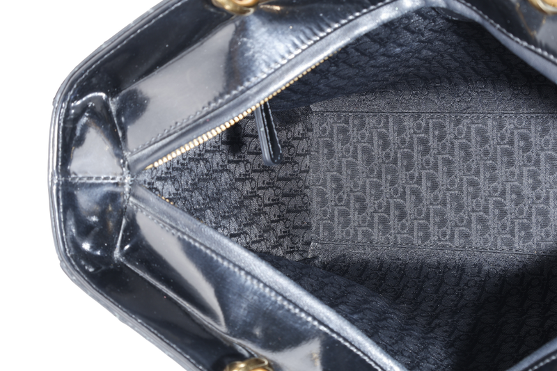 CHRISTIAN DIOR LADY DIOR LARGE BLACK PATENT LEATHER GOLD HARDWARE (17-BO-1009) WITH CARD NO DUST COVER