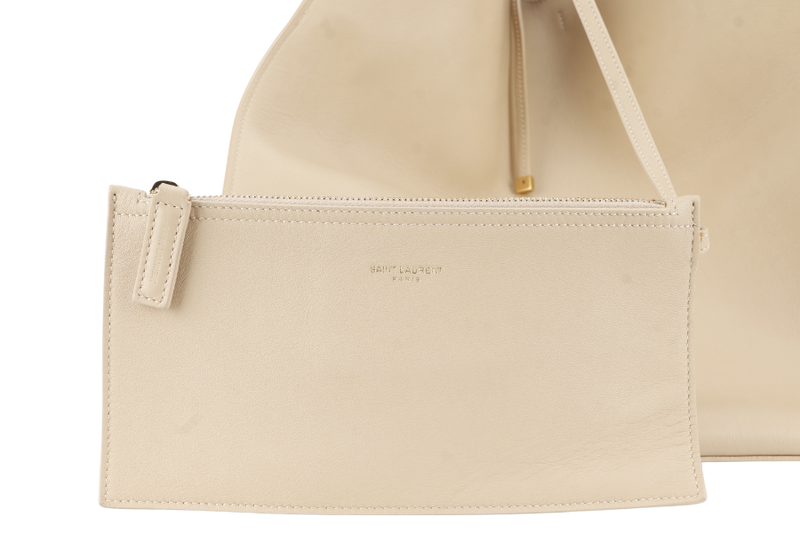 YVES SAINT LAURENT (YSL) SUZANNE HOBO SHOULDER BAG BEIGE GRAINED LEATHER GOLD HARDWARE WITH DUST COVER
