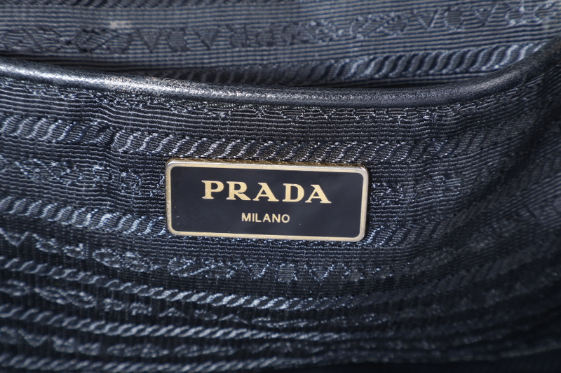 PRADA BR4997 SHOULDER TOTE BAG NERO TESSUTO SAFFIANO GOLD HARDWARE WITH CHARM, CARD AND NO DUST COVER