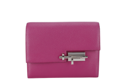 HERMES VERROU CLUTCH ROSE POUPRE CHEVRE MYSORE LEATHER SILVER HARDWARE STAMP C (2018) WITH DUST COVER