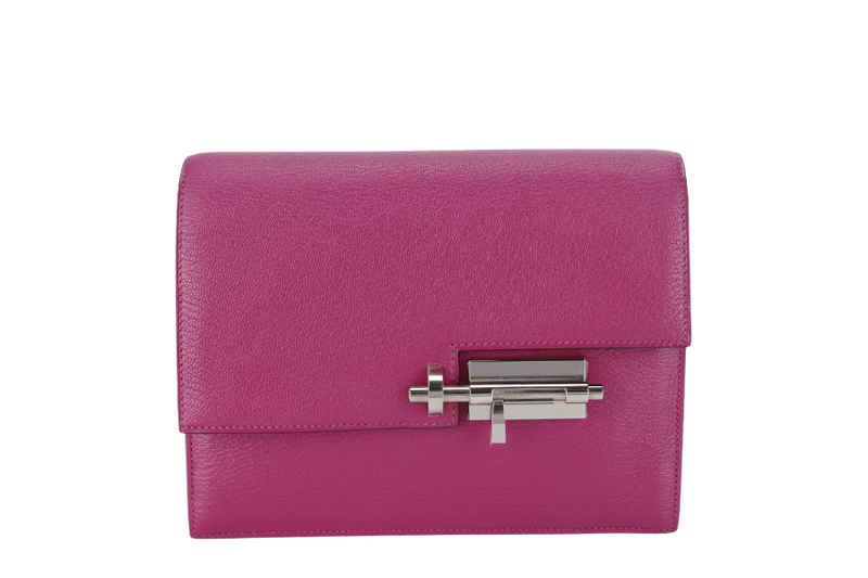 HERMES VERROU CLUTCH ROSE POUPRE CHEVRE MYSORE LEATHER SILVER HARDWARE STAMP C (2018) WITH DUST COVER