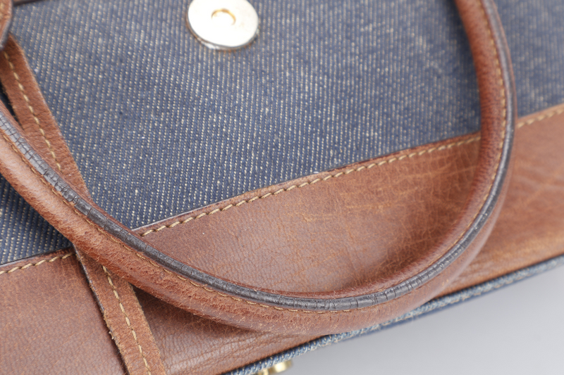 CHRISTIAN DIOR STREET CHIC TROTTER BAG BROWN LEATHER BLUE DEMIN GOLD HARDWARE NO DUST COVER