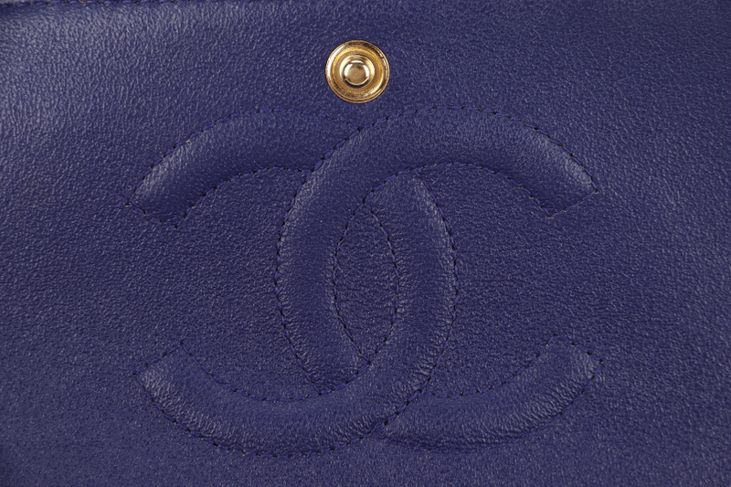 CHANEL CLASSIC FLAP CHEVRON (2117xxxx) DARK BLUE LAMBSKIN GOLD HARDWARE MEDIUM SIZE WITH CARD AND DUST COVER