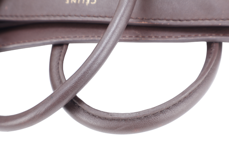 CELINE LUGGAGE NANO BAG TRICOLOR BROWN TAUPE LEATHER GOLD HARDWARE WITH LONG STRAPS