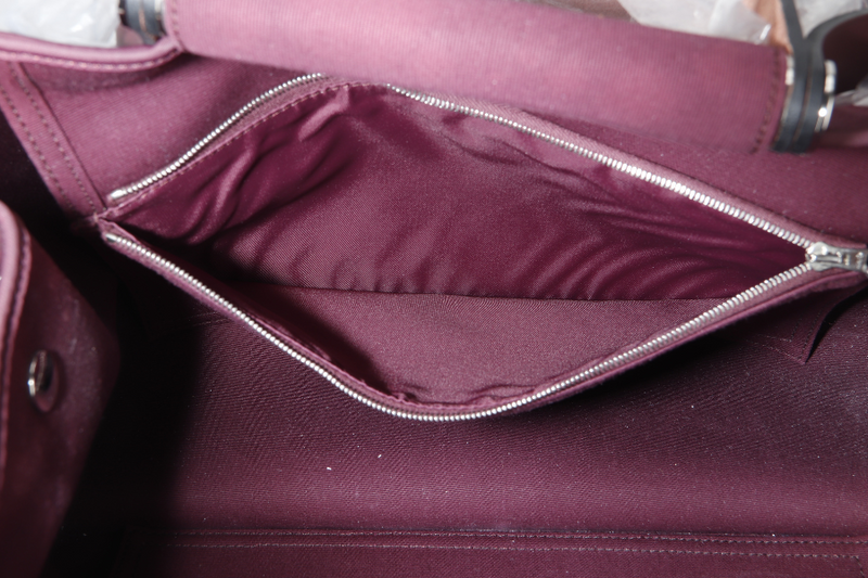 HERMES CABAG ELAN 39 BURGUNDY VELVET PHW STAMP T (YEAR 2015) WITH DUST COVER