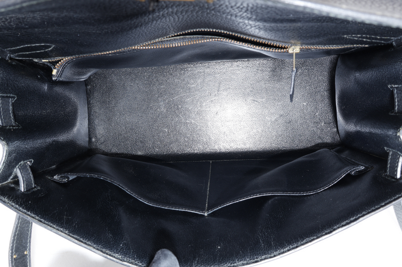 HERMES KELLY SELLIER 35 STAMP T CIRCLE (YEAR 1990) NOIR ARDENNES LEATHER GOLD HARDWARE WITH STRAPS, PADLOCK&KEYS AND DUST COVER