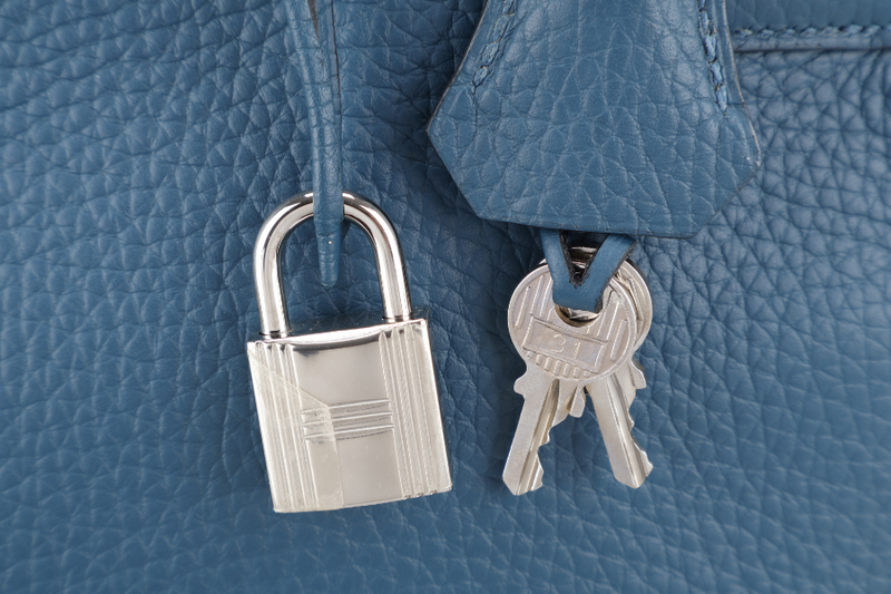 HERMES KELLY 35 BLUE COLVERT CLEMENCE LEATHER SILVER HARDWARE STAMP Q (YEAR 2013) WITH STRAPS, KEYS & LOCK , BOX AND PAPER BAG (NO DUST COVER)