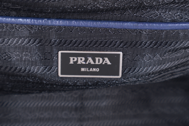 PRADA BR4998 BLUE LARGE LEATHER BOSTON BAG SILVER HARDWARE WITH KEYS & LOCK NO DUST COVER